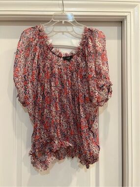 Floral Boho Blouse - Red & Blue